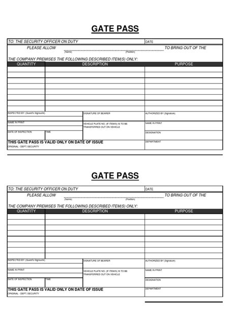 Gate Pass Form Template .